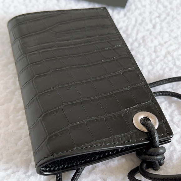Authentic Saint Laurent Croc Embossed Flip Card Case with Lanyard - Picture 8 of 16